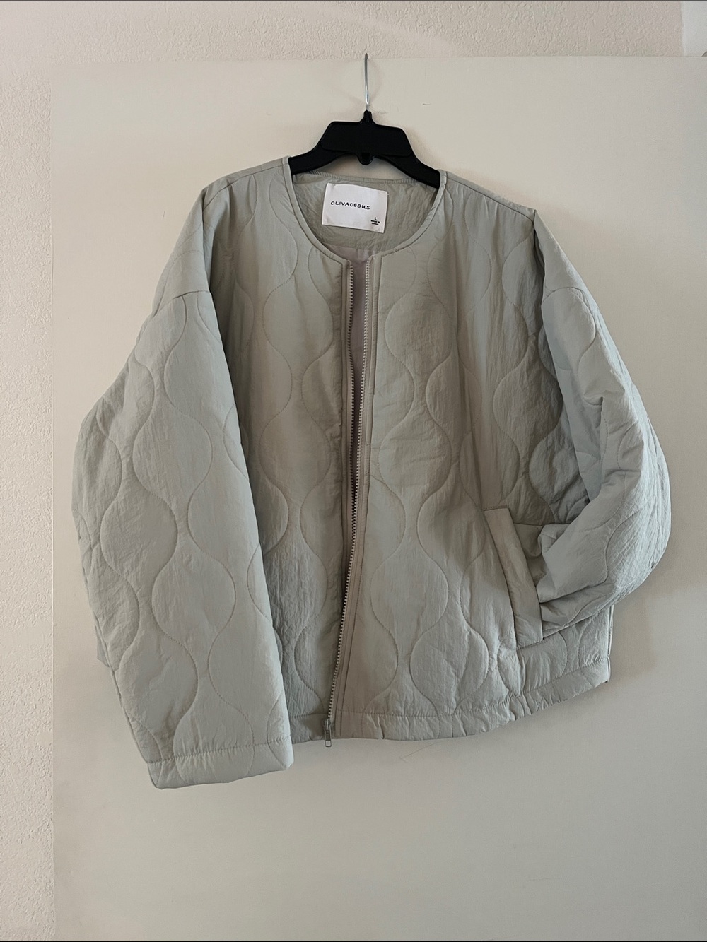 Olivaceous Pale Gray Quilted Zip-Front Top